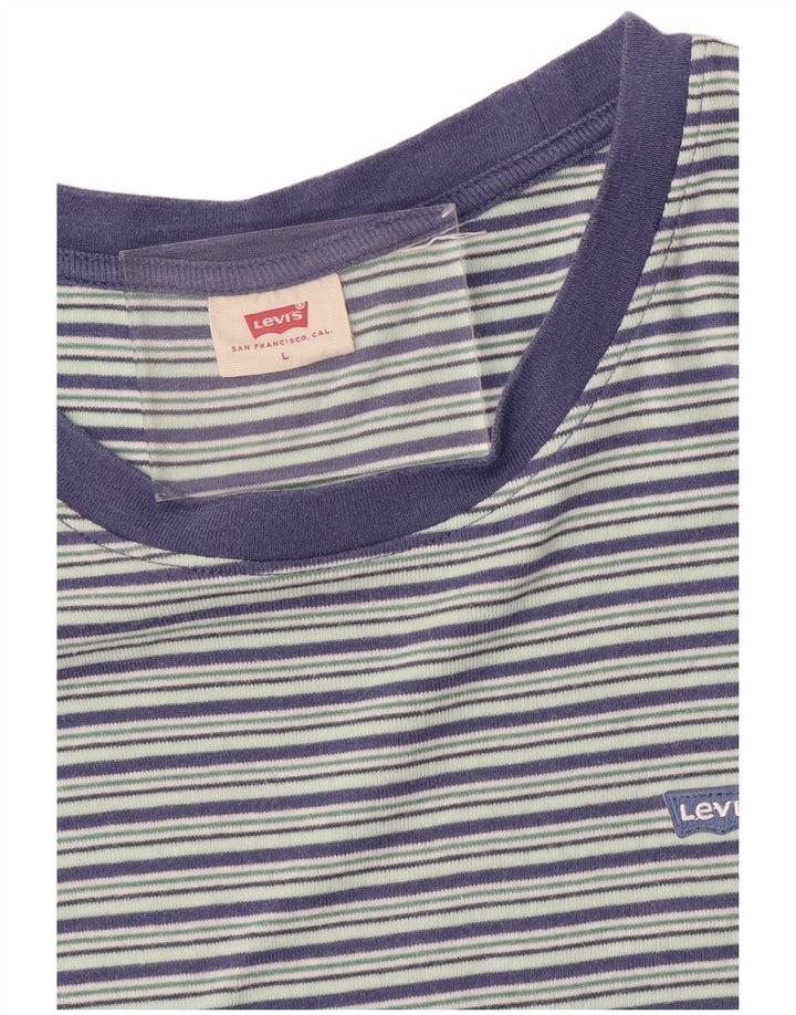 LEVI'S Γυναικείο T-Shirt Top UK 14 Large Blue ριγέ