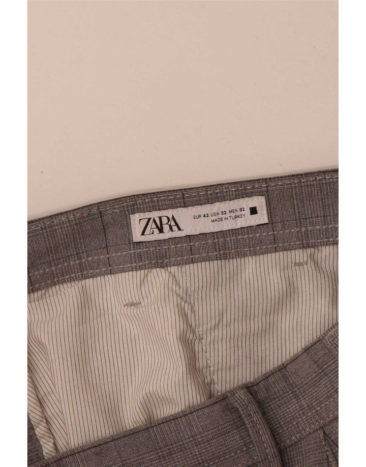 Zara Ανδρικό Slim παντελόνι Chino EU 42 Large W32 L30 Grey Check Polyester