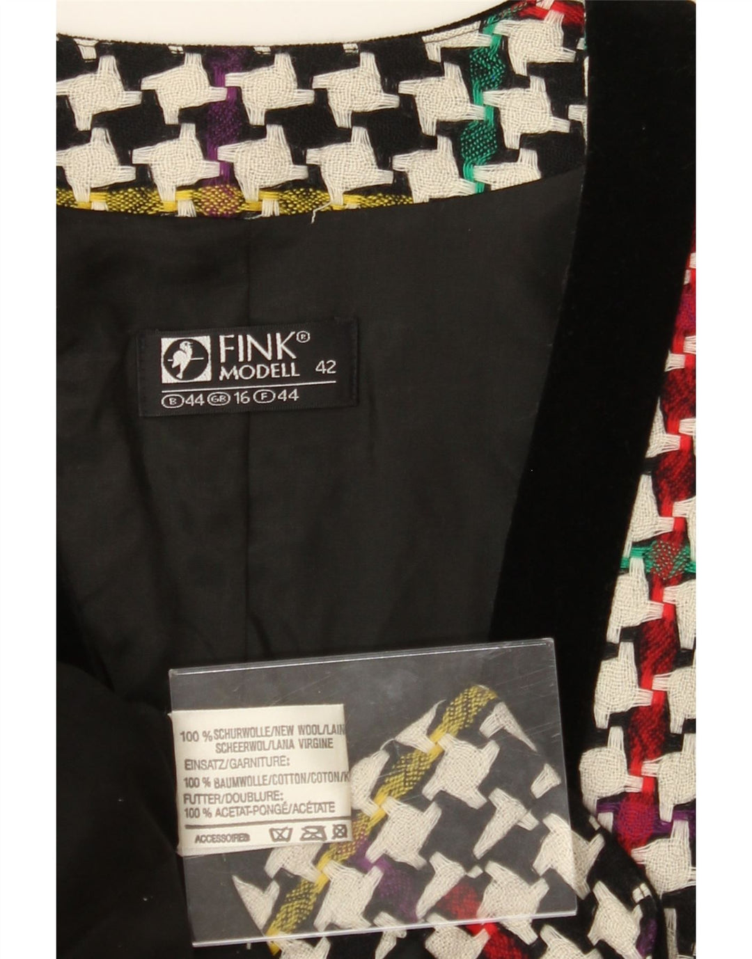 FINK MODELL Womens Blazer Jacket UK 16 Large  Multicoloured Houndstooth Vintage Fink Modell and Second-Hand Fink Modell from Messina Hembry 
