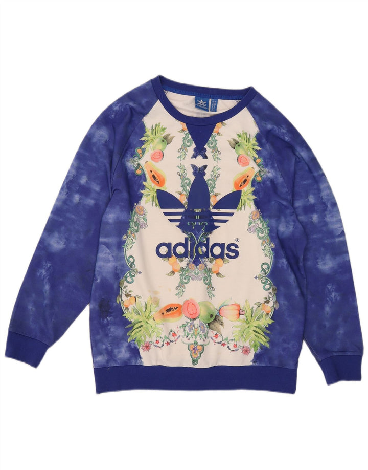 Adidas Γυναικείο Φούτερ μεγάλου μεγέθους γραφικό Jumper UK 10 Small Blue