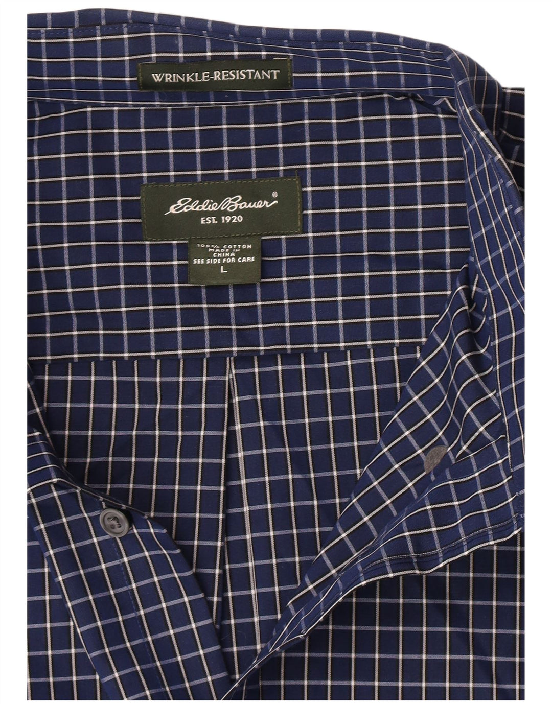 Ανδρικό πουκάμισο Eddie Bauer Large Navy Blue Check Cotton