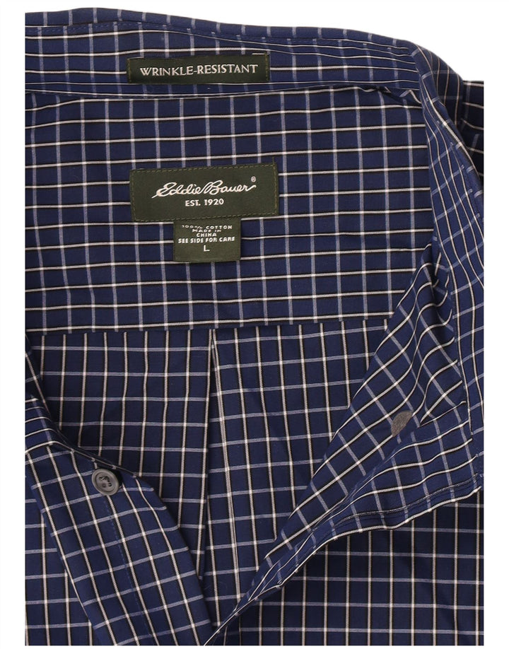 Ανδρικό πουκάμισο Eddie Bauer Large Navy Blue Check Cotton