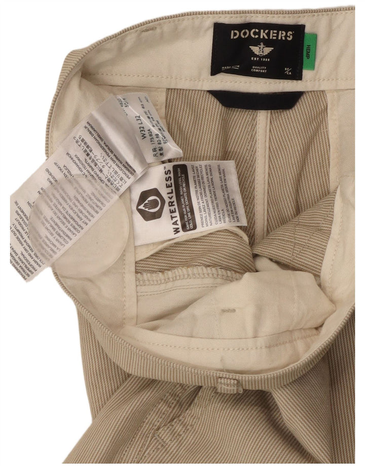 DOCKERS Ανδρικό κωνικό παντελόνι Chino W32 L32 Μπεζ βαμβακερό ρίγες