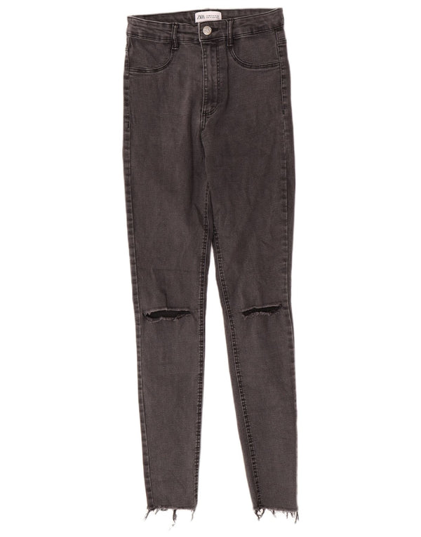 Zara γυναικεία ταλαιπωρημένα ψηλά τζιν τζιν EU 38 Small W28 L28 Γκρι