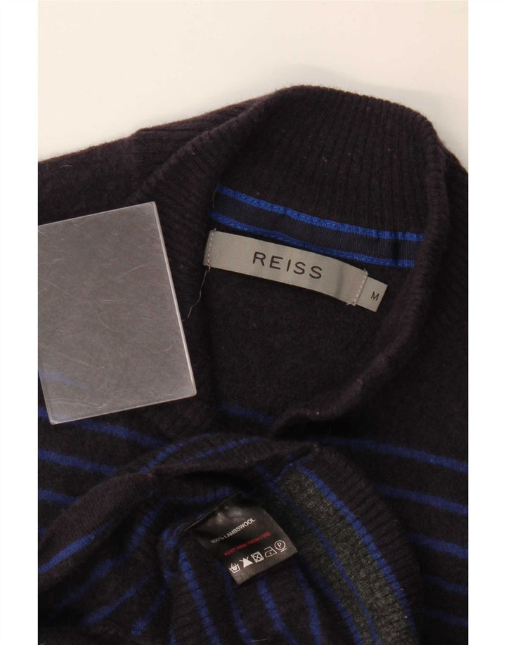 Reiss γυναικείο πουλόβερ με λαιμό κουμπιά UK 12 Medium Navy Blue ριγέ
