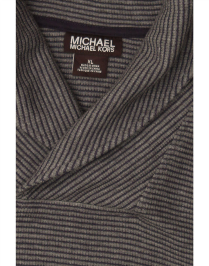 MICHAEL KORS Mens Shawl Neck Sweatshirt Jumper XL Grey Pinstripe Polyester Vintage Michael Kors and Second-Hand Michael Kors from Messina Hembry 