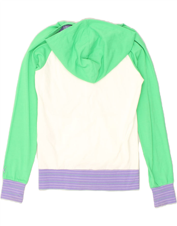 PUMA Girls Zip Hoodie Sweater 13-14 Years Green Colourblock Cotton | Vintage Puma | Thrift | Second-Hand Puma | Used Clothing | Messina Hembry 