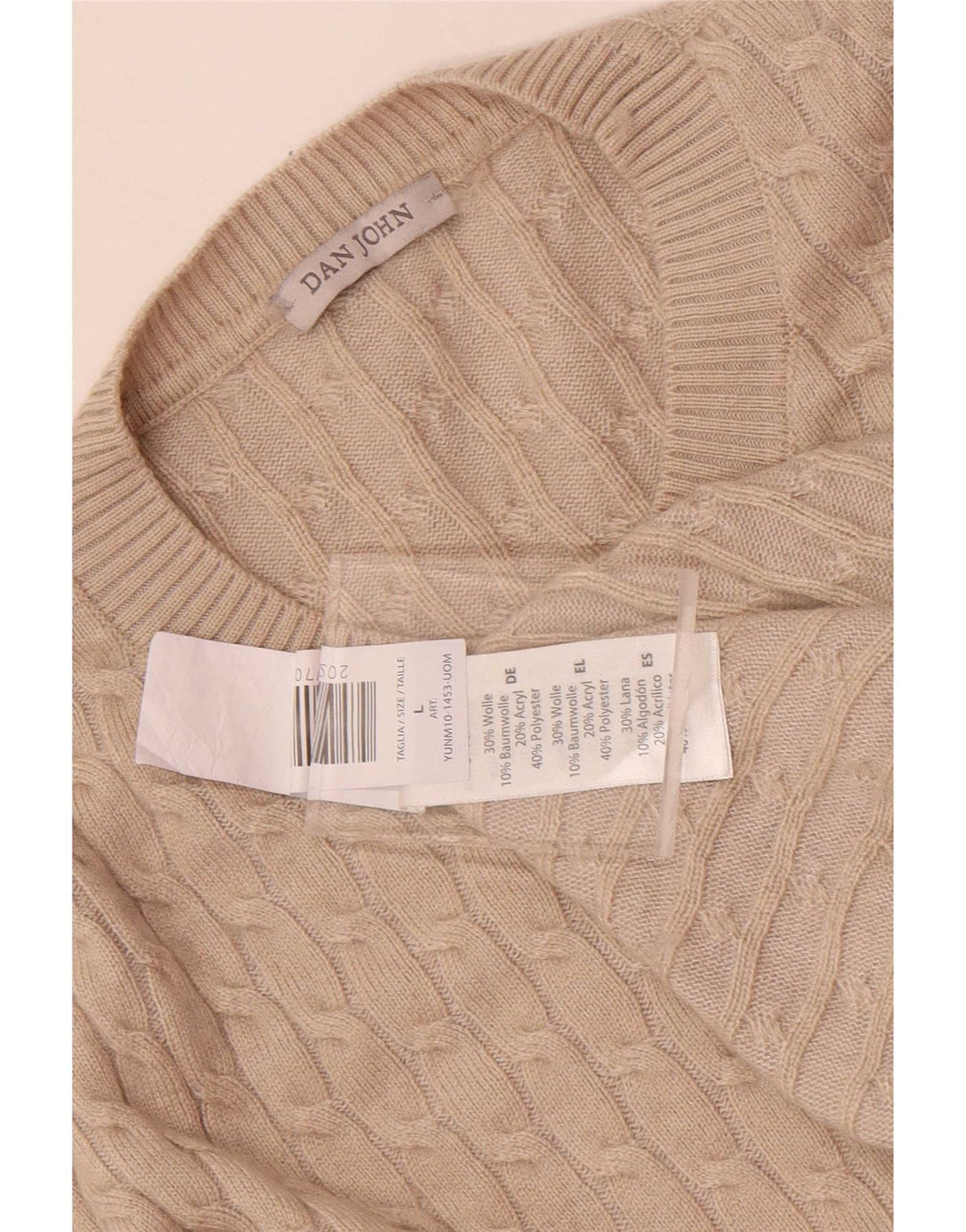 Ανδρικό πουλόβερ Dan John Crew Neck Jumper Μεγάλο Μπεζ Πολυεστέρας