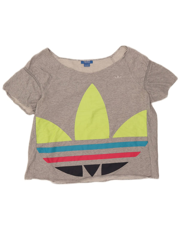 Γυναικείο γραφικό μπλουζάκι Adidas Crop τοπ UK 16 Large Grey Flecked