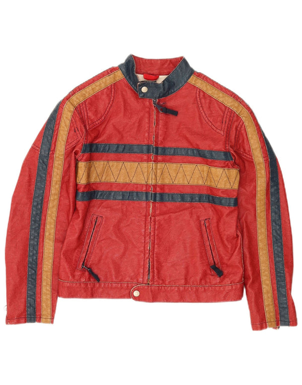 Vintage Boys Graphic Leather Jacket 7-8 Years Red ριγέ