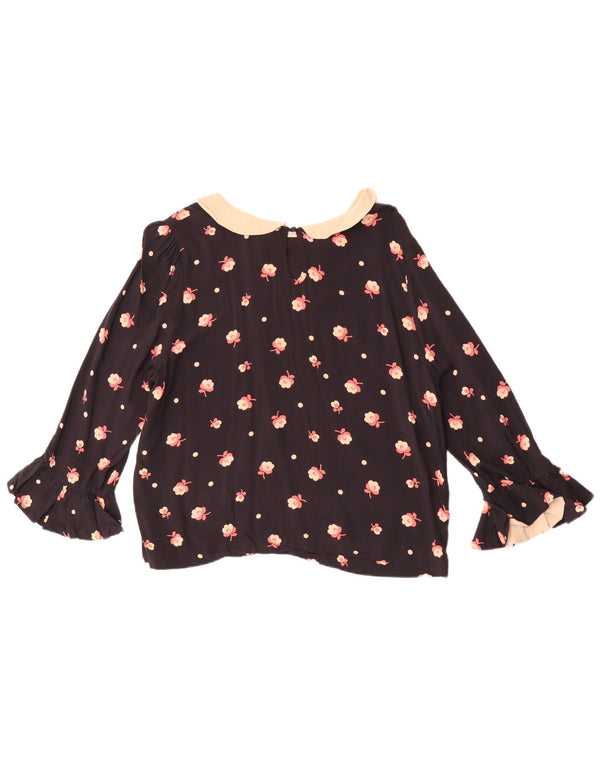 Topshop Γυναικεία Μπλούζα Crop 3/4 Sleeve Top UK 14 Large Black Floral