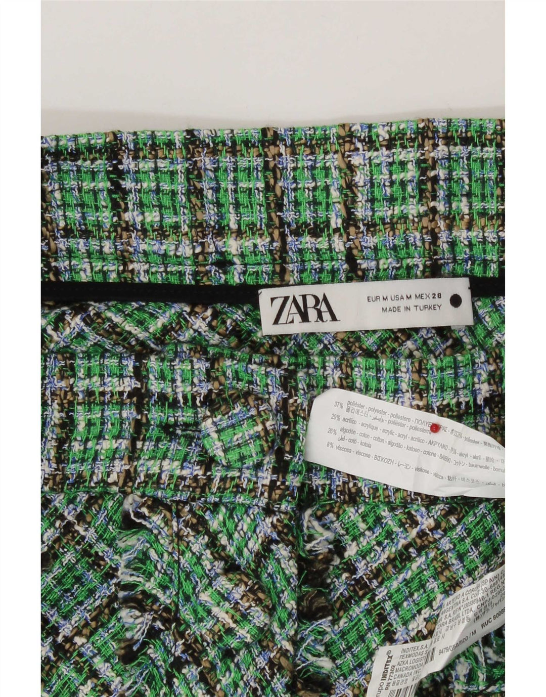 Zara Γυναικεία ψηλόμεση A-Line φούστα μεσαία W28 Πράσινη Check Polyester