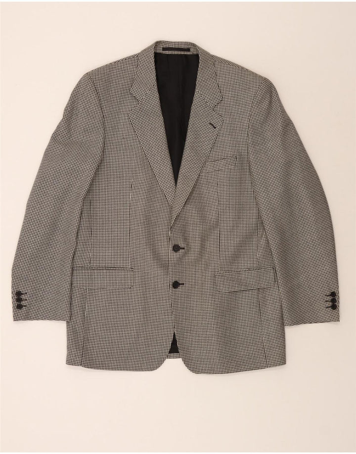 DOUGLAS Mens 2 Button Blazer Jacket IT 54 2XL Grey Houndstooth Virgin Wool Vintage Douglas and Second-Hand Douglas from Messina Hembry 