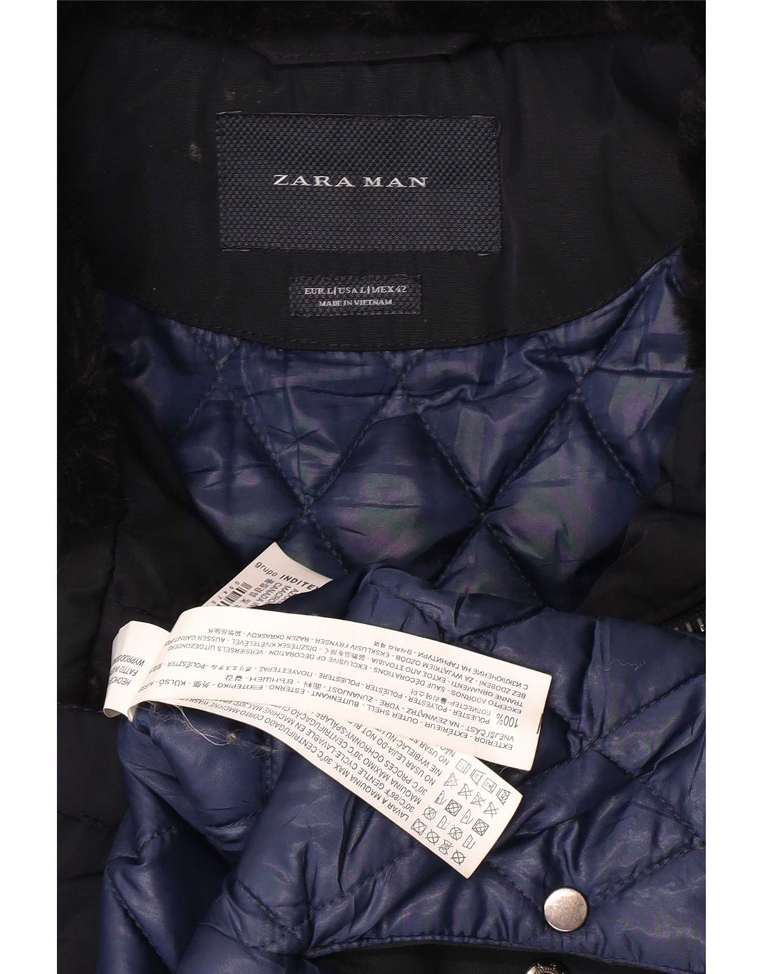ZARA Ανδρικό Στρατιωτικό Μπουφάν UK 40 Large Navy Blue Polyester