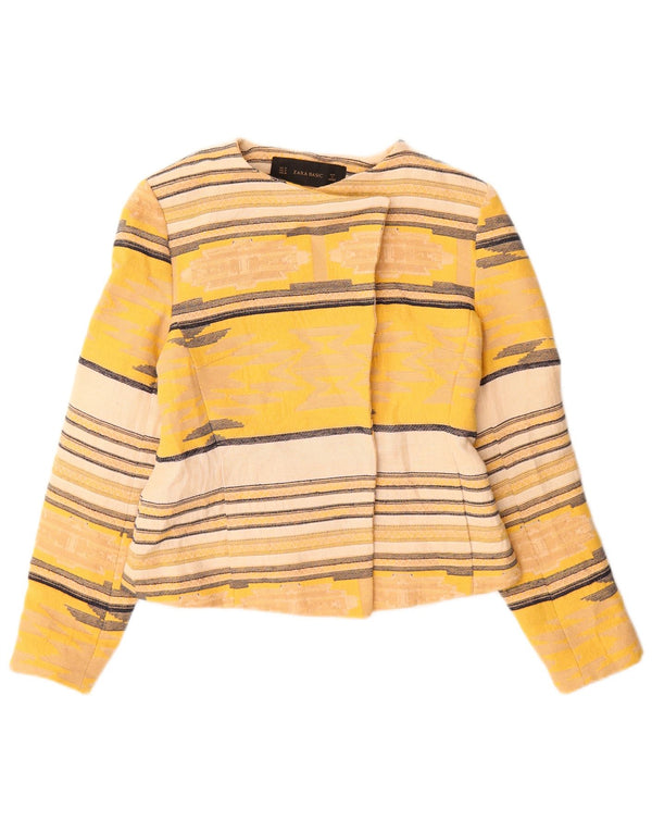 Zara Mens Crop Open Blazer Jacket UK 12 Βαμβακερό μεσαίο κίτρινο ριγέ