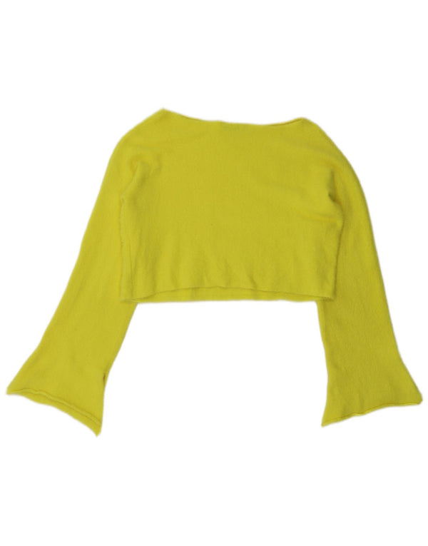 Zara Γυναικείο Crop Top Μακρύ μανίκι UK 14 Medium Yellow Nylon