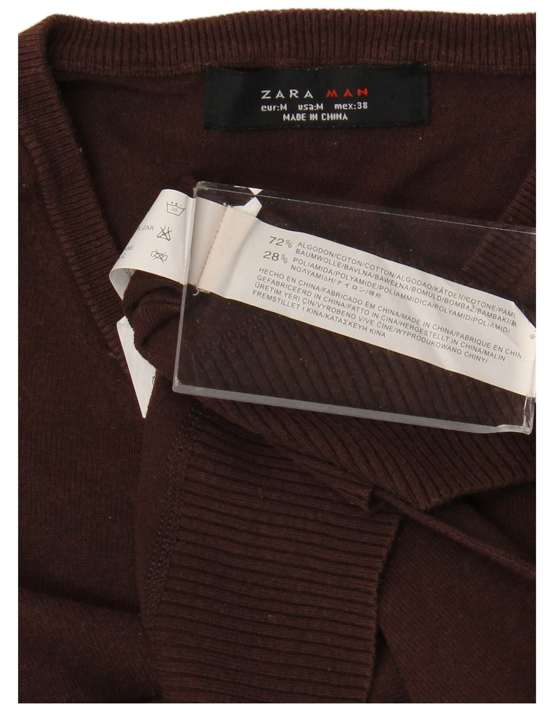 Ανδρικό πουλόβερ Zara με V λαιμόκοψη, μεσαίο καφέ βαμβακερό