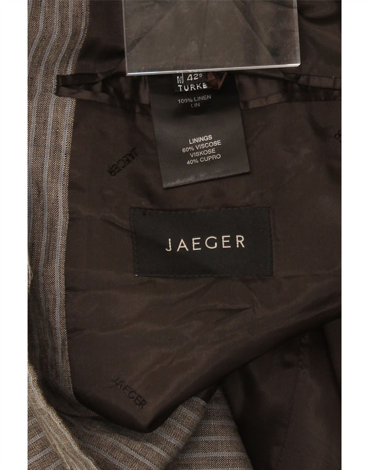 JAEGER Mens 2 Button Blazer Jacket UK 42 XL Grey Striped Linen Vintage Jaeger and Second-Hand Jaeger from Messina Hembry 