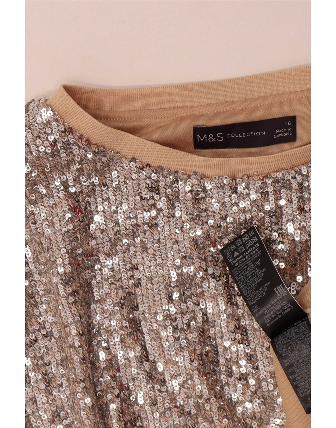 Marks & Spencer Γυναικεία παγιέτα Oversized Μπλούζα Top UK 16 Large Silver