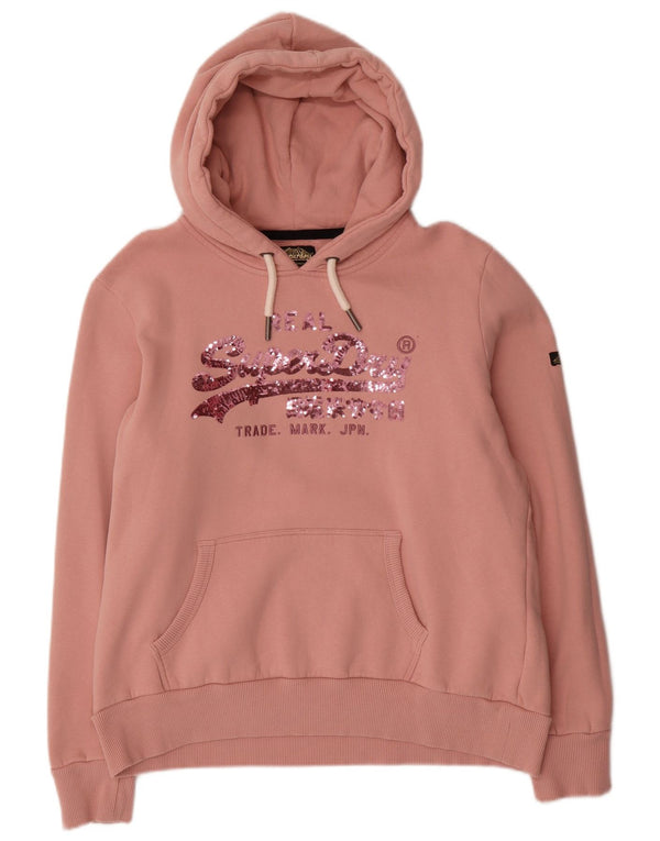 Superdry Γυναικείο γραφικό υπερμεγέθη κουκούλα UK 16 μεγάλο ροζ βαμβακερό