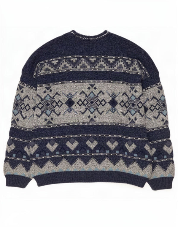 Vintage ανδρικό πουλόβερ με λαιμόκοψη UK 42/44 Large Navy Blue Fair Isle