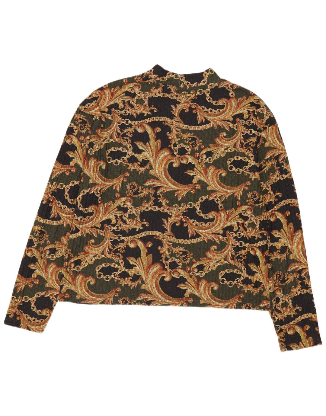 Zara Γυναικεία μακρυμάνικη μπλούζα τοπ UK 14 Medium Khaki Paisley Polyester