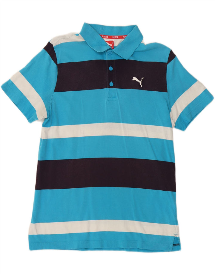 PUMA Mens Polo Shirt Medium Blue Striped Cotton Vintage Puma and Second-Hand Puma from Messina Hembry 