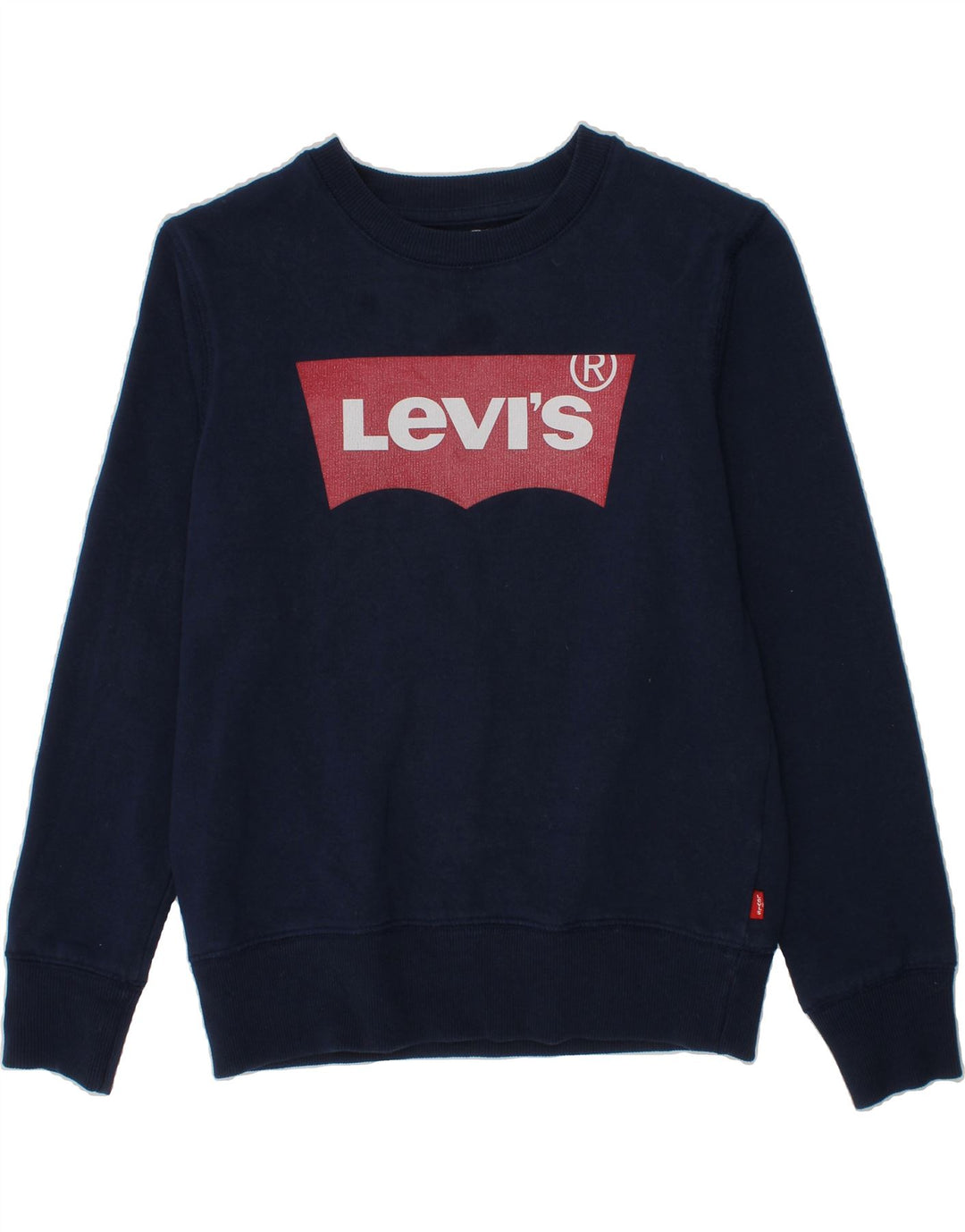 LEVI'S Boys Graphic Sweatshirt Jumper 9-10 Years Navy Blue Cotton Vintage Levi's and Second-Hand Levi's from Messina Hembry 