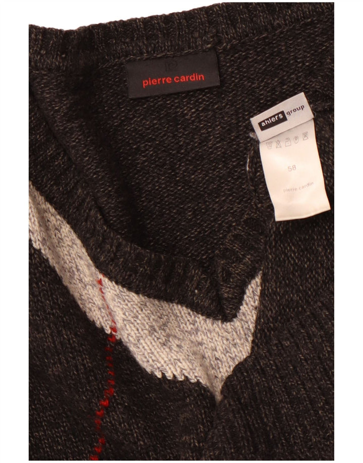 PIERRE CARDIN Ανδρικό πουλόβερ με λαιμόκοψη IT 58 2XL Grey Argyle/Diamond