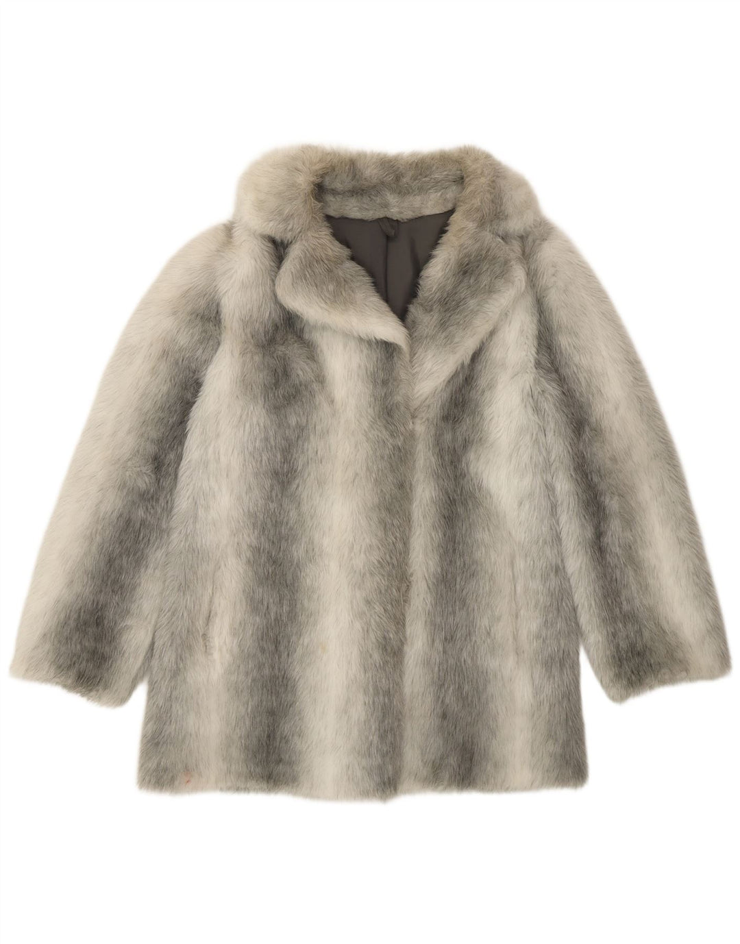 VINTAGE Γυναικείο παλτό από ψεύτικη γούνα UK 12 μεσαίο ασημί ριγέ Modacryl