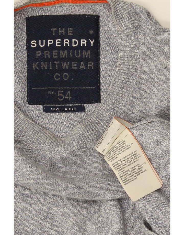 Ανδρικό πουλόβερ με λαιμόκοψη Superdry μεγάλο γκρι βαμβακερό