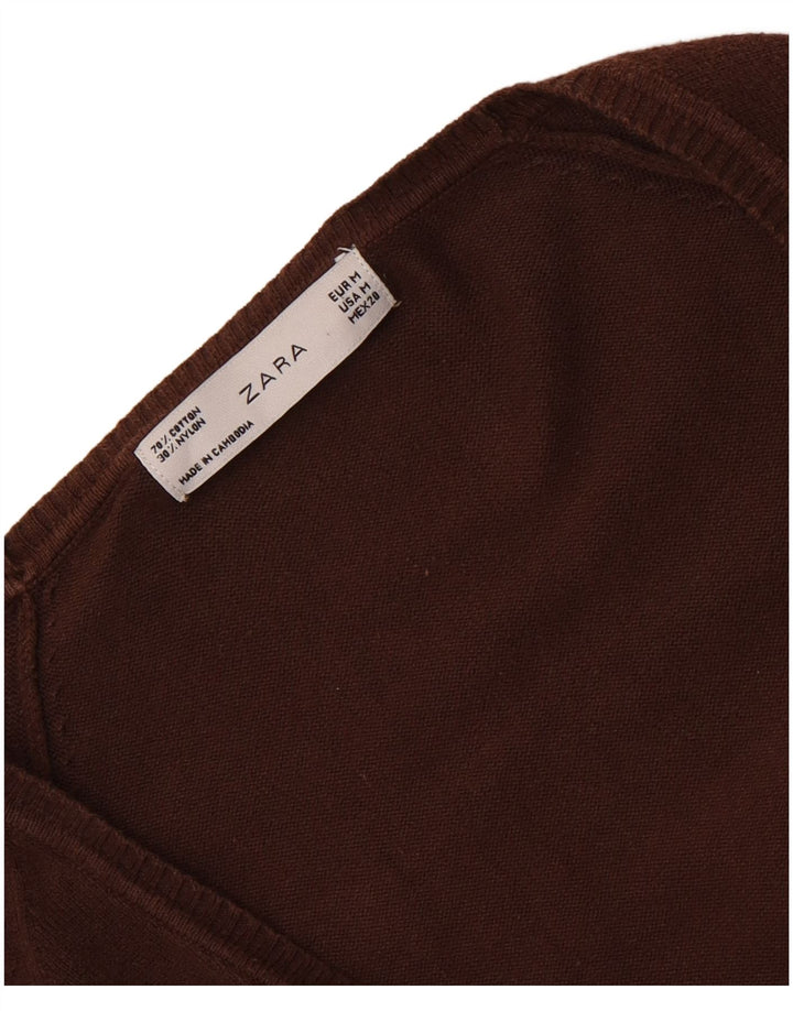 Zara Γυναικείο πουλόβερ ζακέτα UK 12 μεσαίο καφέ βαμβακερό