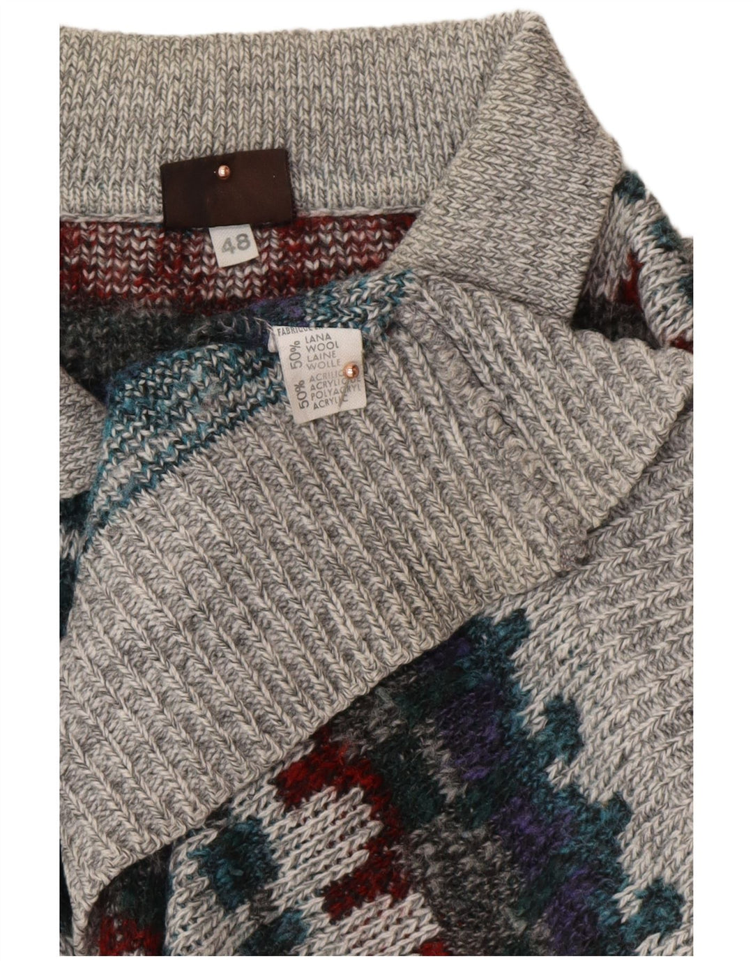 VINTAGE Ανδρικό πουλόβερ Polo Neck Jumper IT 48 Medium Πολύχρωμο Fair Isle
