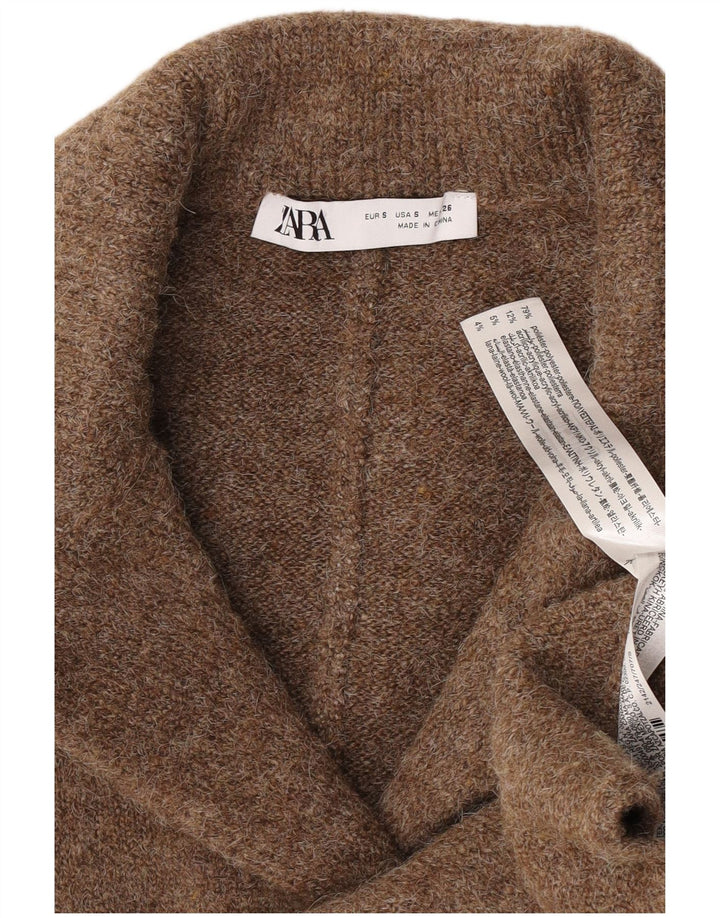 Zara Γυναικείο πουλόβερ με ζακέτα UK 10 Small Brown Polyester