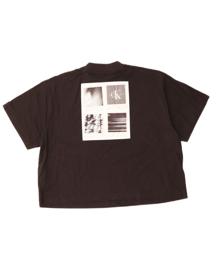 CALVIN KLEIN Γυναικείο γραφικό μπλουζάκι με γραφικά μεγάλου μεγέθους τοπ UK 10 Small Black