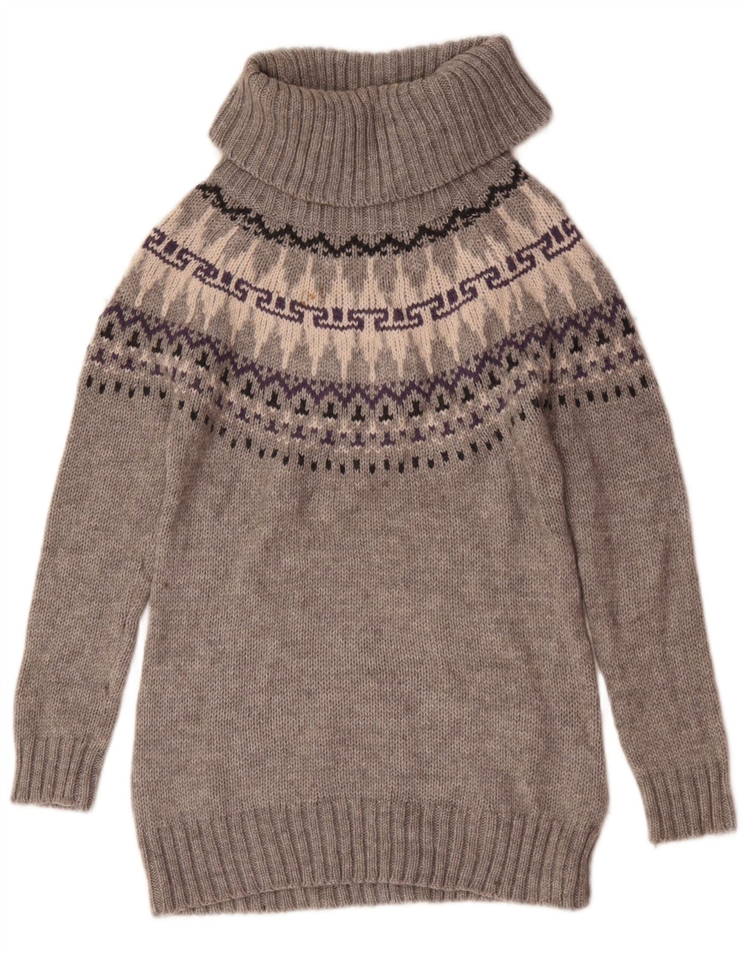 Marks & Spencer Γυναικείο πουλόβερ με ρολό λαιμόκοψη UK 12 Medium Grey Fair Isle