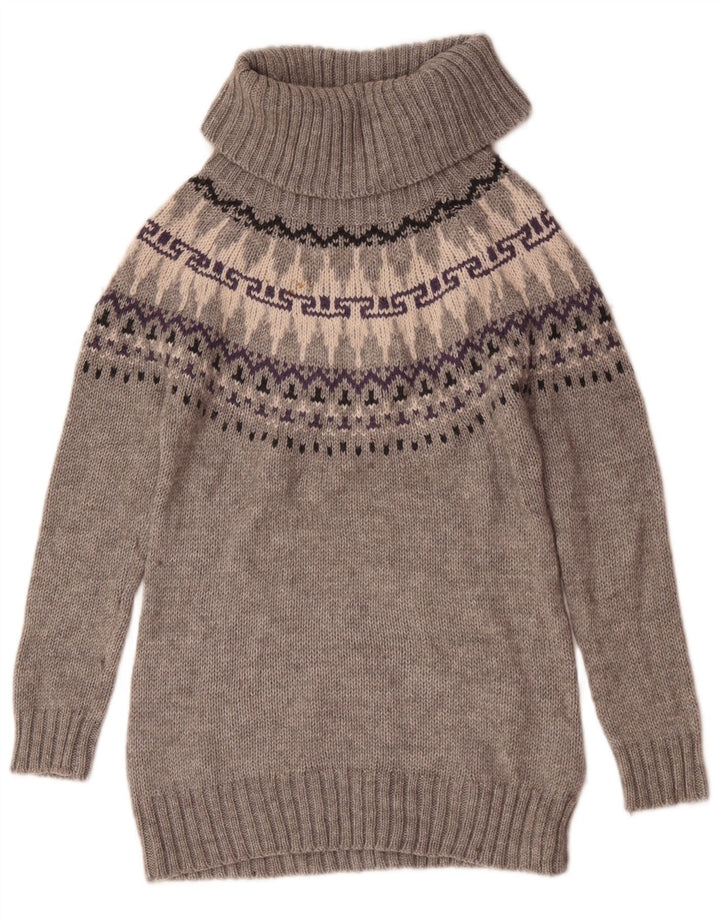 Marks & Spencer Γυναικείο πουλόβερ με ρολό λαιμόκοψη UK 12 Medium Grey Fair Isle