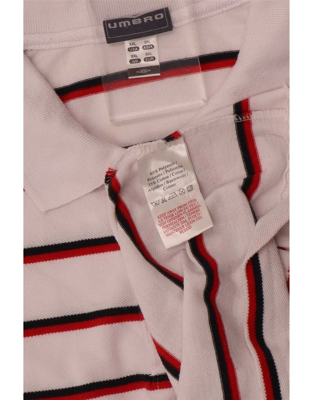 Ανδρικό πουκάμισο πόλο Umbro 2XL Λευκό ριγέ πολυεστέρα