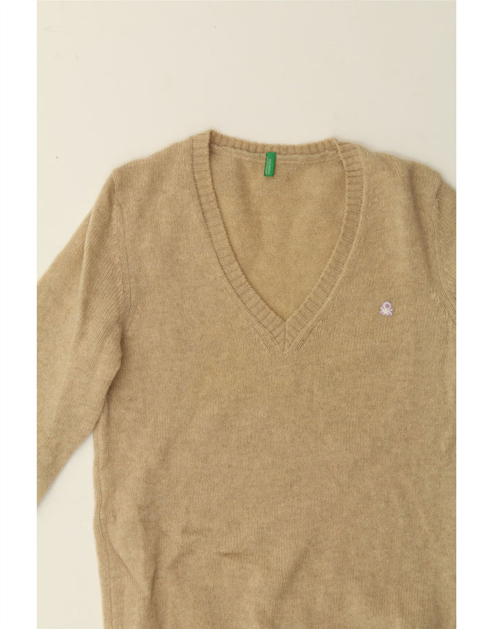 BENETTON Womens V-Neck Jumper Sweater UK 10 Small Beige Vintage Benetton and Second-Hand Benetton from Messina Hembry 