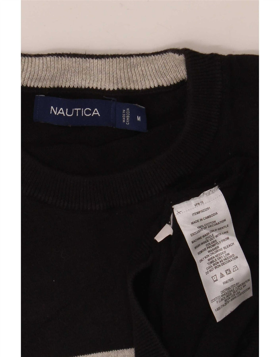 Ανδρικό πουλόβερ Nautica Crew Neck, Βαμβακερό μεσαίο μαύρο ριγέ