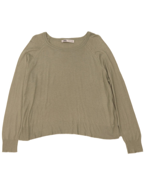 Zara Γυναικεία Loose Fit Μπλούζα Τοπ UK 14 Medium Khaki Viscose