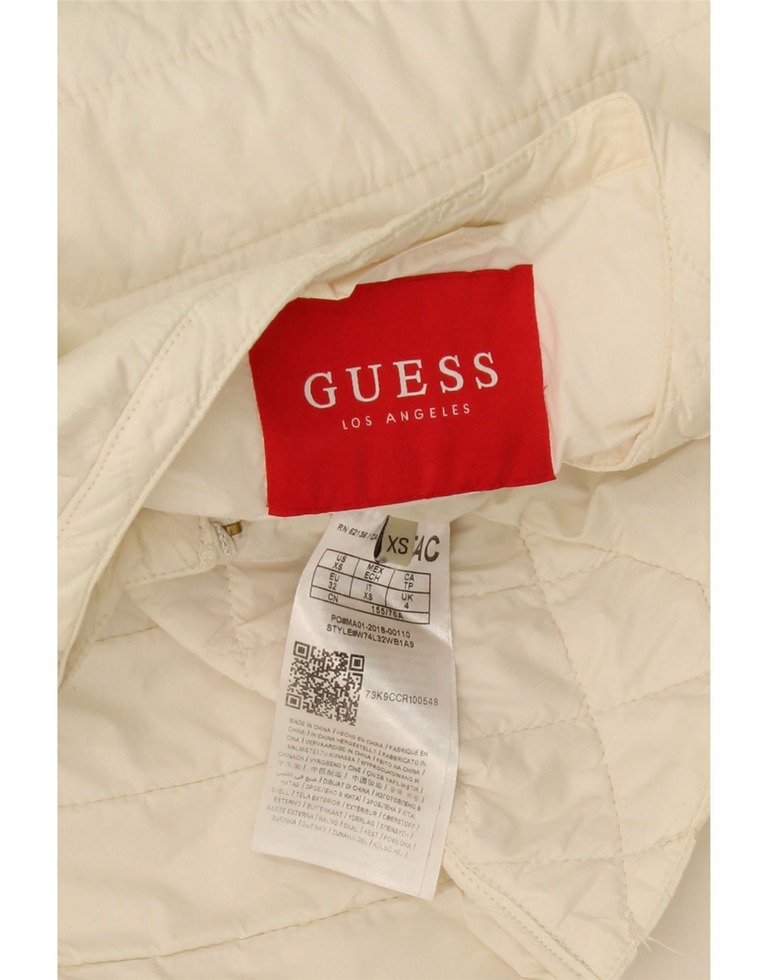 GUESS Womens Padded Jacket UK 4 XS Off White Nylon Vintage Guess and Second-Hand Guess from Messina Hembry 