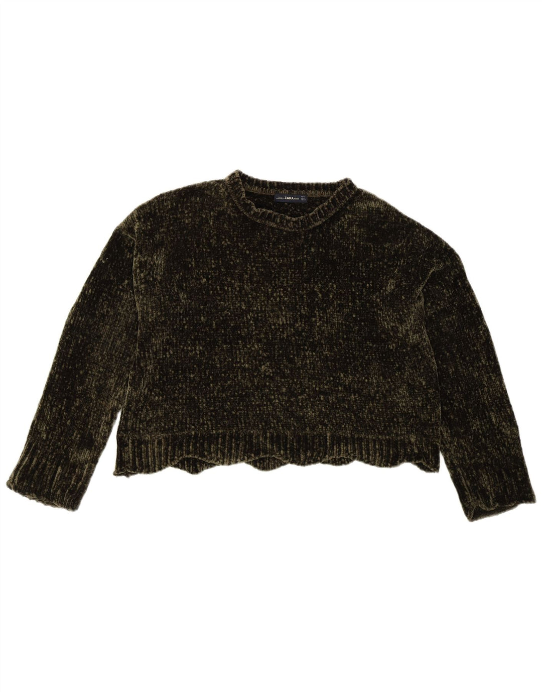 Zara Γυναικείο πουλόβερ με λαιμόκαυμα μεγάλου μεγέθους UK 10 Small Khaki Polyester