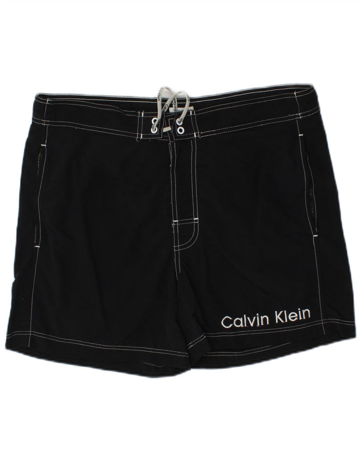 CALVIN KLEIN Ανδρικό γραφικό σορτς κολύμβησης μεσαίο μαύρο νάιλον
