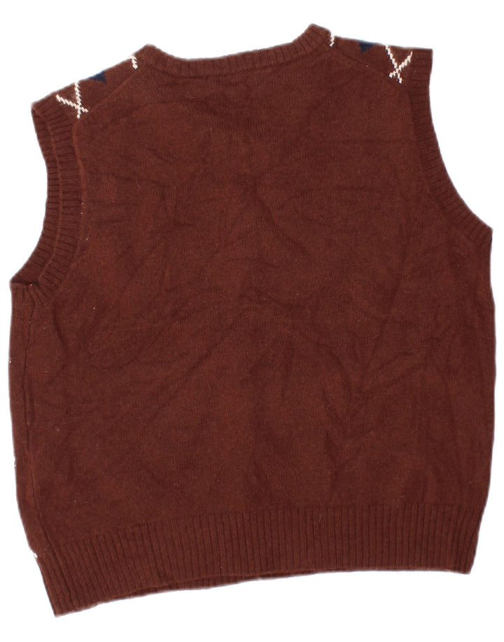 Zara Γυναικείο Αμάνικο Ζακέτα UK 10 Small Brown Argyle/Diamond