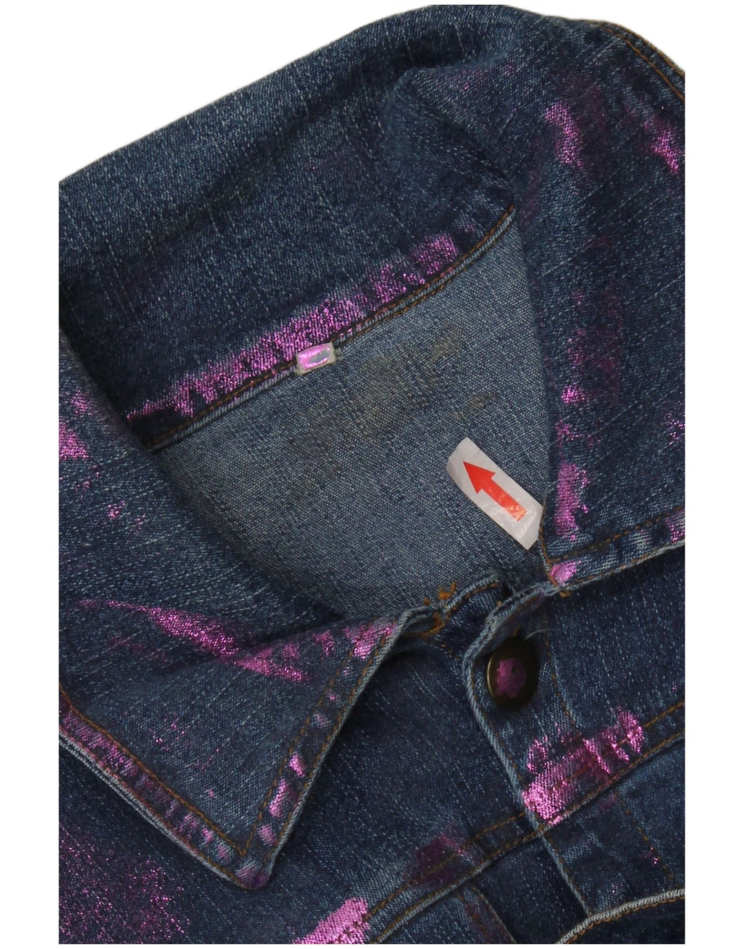 Vintage Γυναικείο Crop Τζιν Μπουφάν UK 12 Medium Blue Tie Dye Cotton