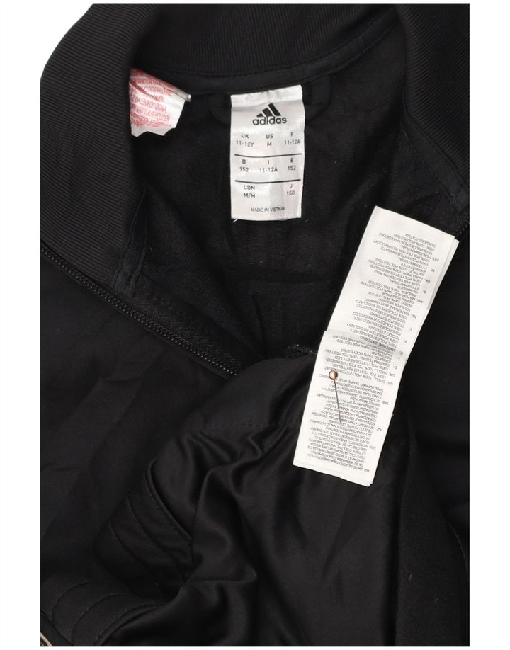 ADIDAS Boys Tracksuit Top Jacket 11-12 Years Black Polyester