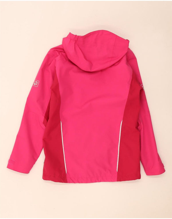 Jack Wolfskin Girls Hooded Rain Jacket 13-14 Years Pink Colourblock