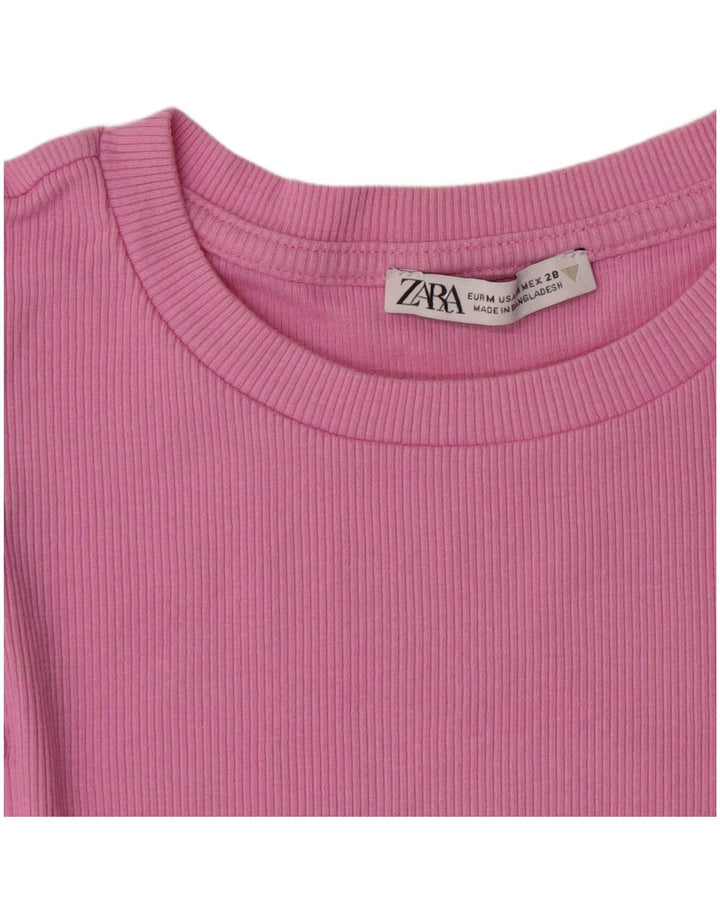 Zara Γυναικείο T-Shirt Crop Top UK 12 Medium Pink