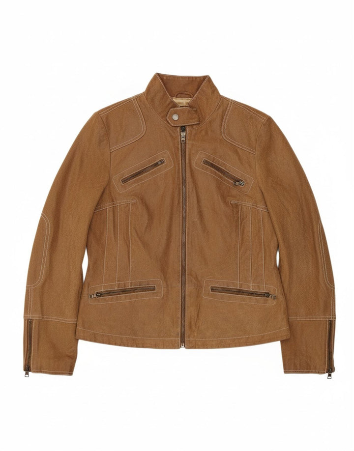 SASHA Womens Leather Jacket UK 12 Medium Brown Leather